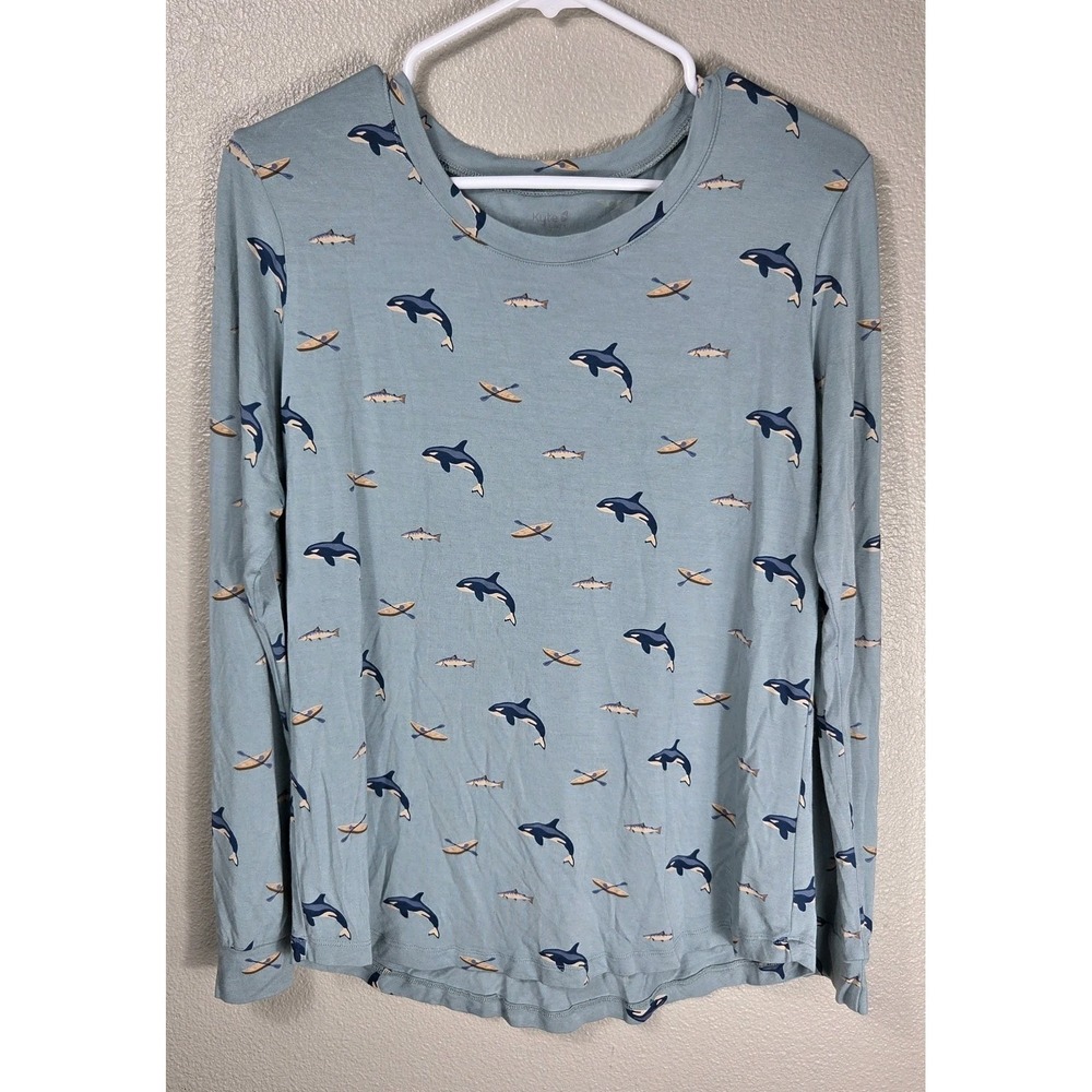 Kyte Baby Bamboo Long Sleeve Pajama Top Orca Whale Print Adult Medium Blue